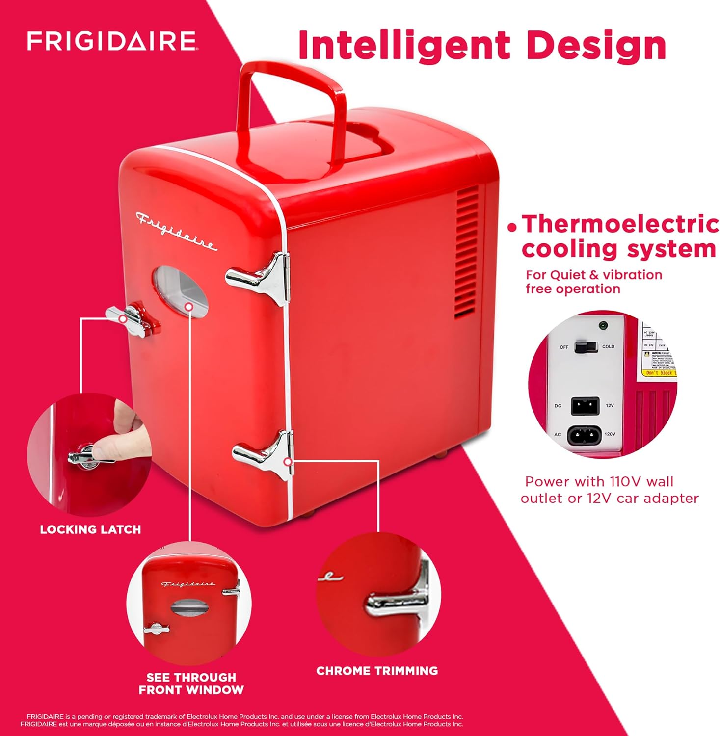 Frigidaire RED EFMIS129- CP4 Mini Portable Compact Personal Cooler, 4 Liter Capacity Chills Six 12 oz Cans, 100% Freon-Free & Eco Friendly, Includes Plugs for Home Outlet & DC Charger, standard-3