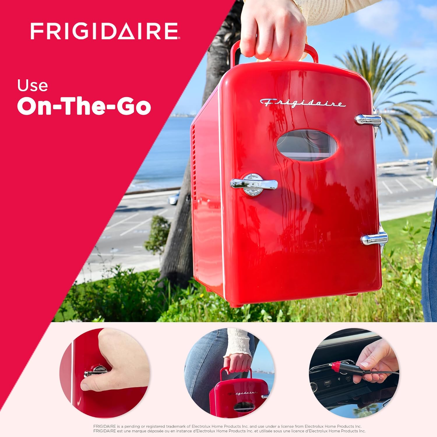 Frigidaire RED EFMIS129- CP4 Mini Portable Compact Personal Cooler, 4 Liter Capacity Chills Six 12 oz Cans, 100% Freon-Free & Eco Friendly, Includes Plugs for Home Outlet & DC Charger, standard-4