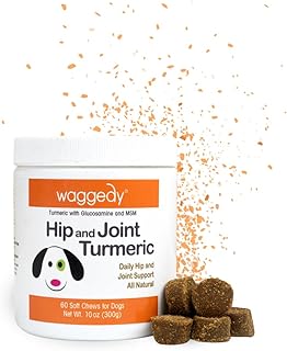 waggedy Hip and Joint Turmeric - Dog Supplements for Joints with Glucosamine & MSM — All-Natural Daily Glucosamine for Dogs to Improve Flexibility & Mobility (60 Dog Chews)