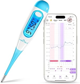 Easy@Home Digital Basal Thermometer with Blue Backlight LCD Display, 1/100th Degree High Precision and Memory Recall, NOT Bluetooth Enabled, Upgraded EBT-100B(Blue)