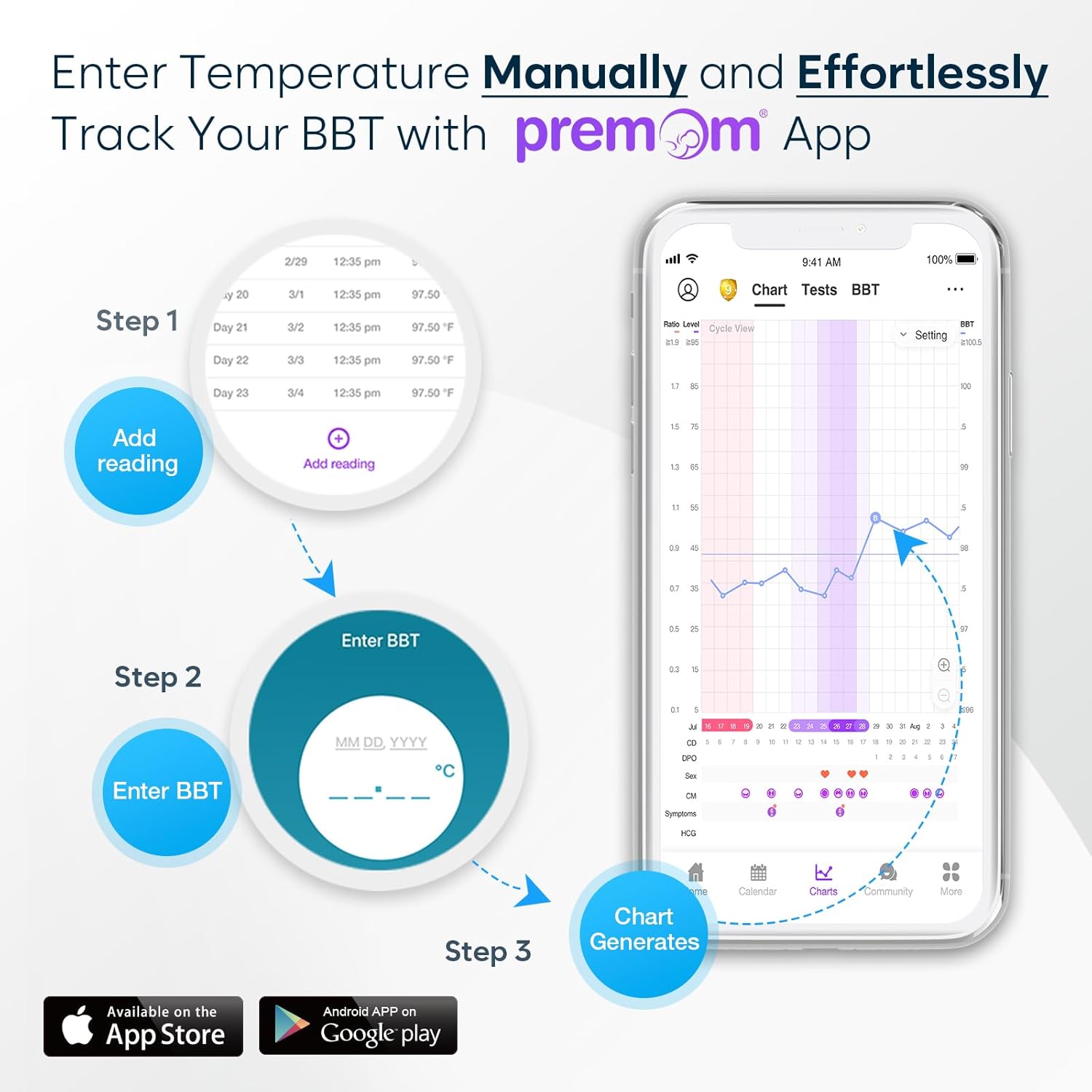 Easy@Home Digital Basal Thermometer with Blue Backlight LCD Display, 1/100th Degree High Precision and Memory Recall, NOT Bluetooth Enabled, Upgraded EBT-100B(Blue)-4