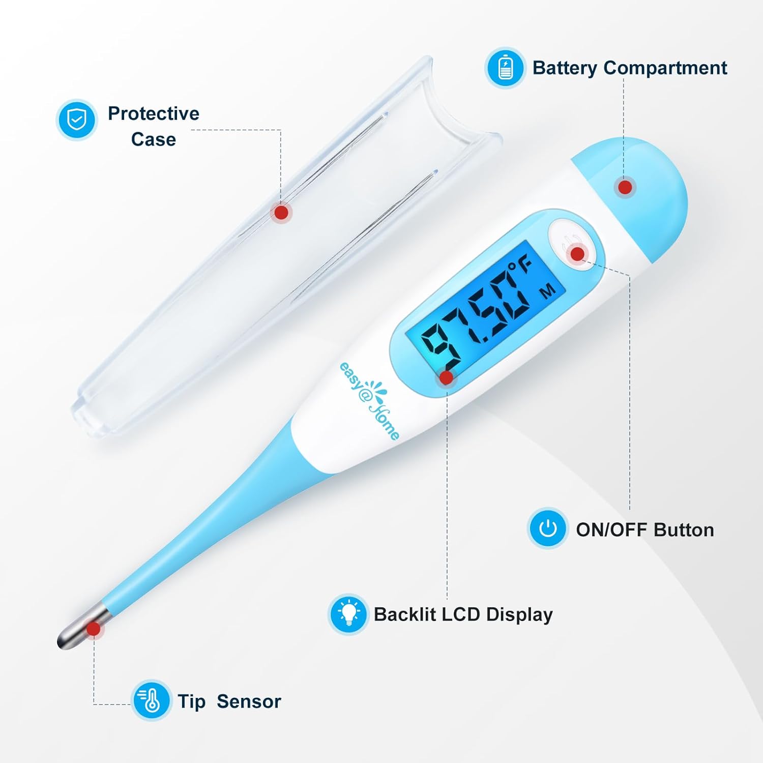 Easy@Home Digital Basal Thermometer with Blue Backlight LCD Display, 1/100th Degree High Precision and Memory Recall, NOT Bluetooth Enabled, Upgraded EBT-100B(Blue)-7