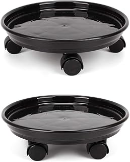 2 Pack Plant Caddy, Round Potted Plant Stand on Wheels, Heavy Duty Flower Pot Rack on Rollers Dolly Trolley Saucer Tray Pallet with Universal Wheels for Indoor Outdoor Home Garden,11.8"