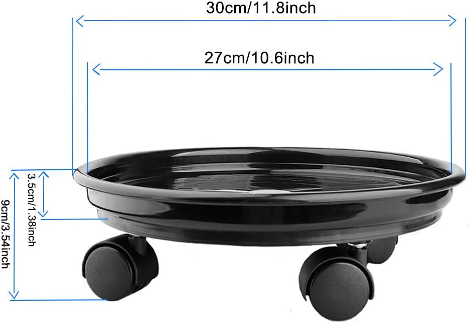 2 Pack Plant Caddy, Round Potted Plant Stand on Wheels, Heavy Duty Flower Pot Rack on Rollers Dolly Trolley Saucer Tray Pallet with Universal Wheels for Indoor Outdoor Home Garden,11.8"-1