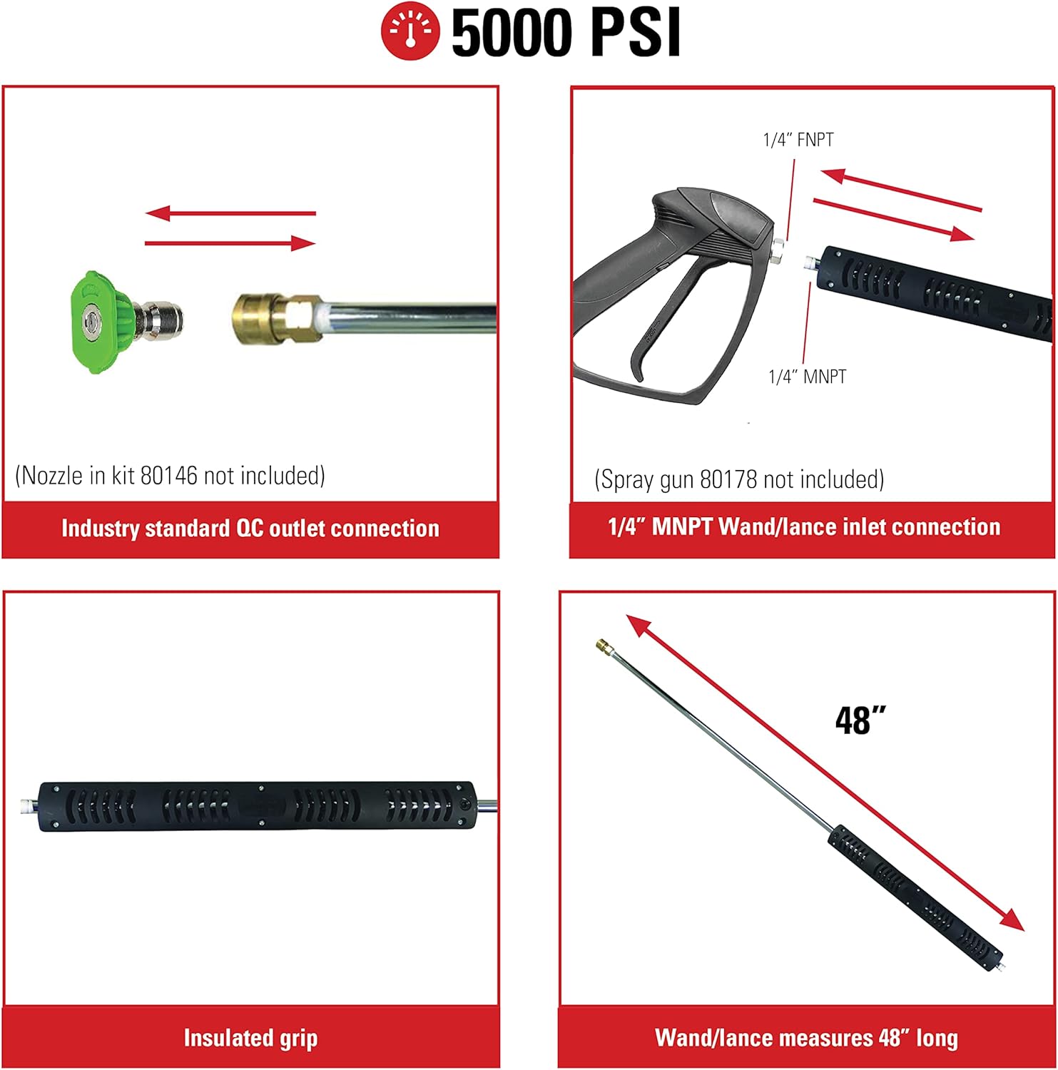 Simpson Cleaning 80179 Universal 48-Inch Insulated Pressure Washer Wand threaded for Hot and Cold Water use up to 5000 PSI-2