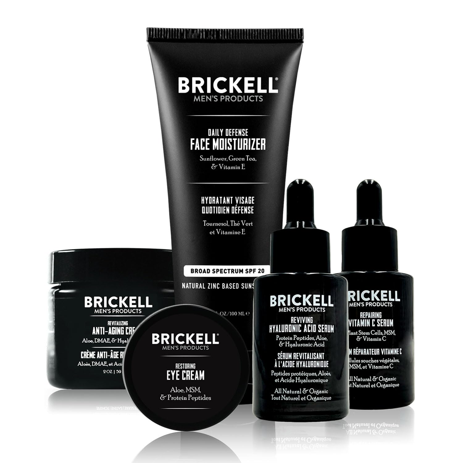 Brickell Men's Complete Defense Anti Aging Routine, Night Face Cream, Vitamin C Day and Night Serum, Facial Moisturizer w/SPF and Eye Cream, Natural and Organic, Unscented-0