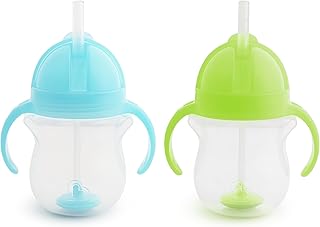 Munchkin® Any Angle™ Weighted Straw Trainer Cup with Click Lock™ Lid, 7 Ounce, 2 Pack, Blue/Green