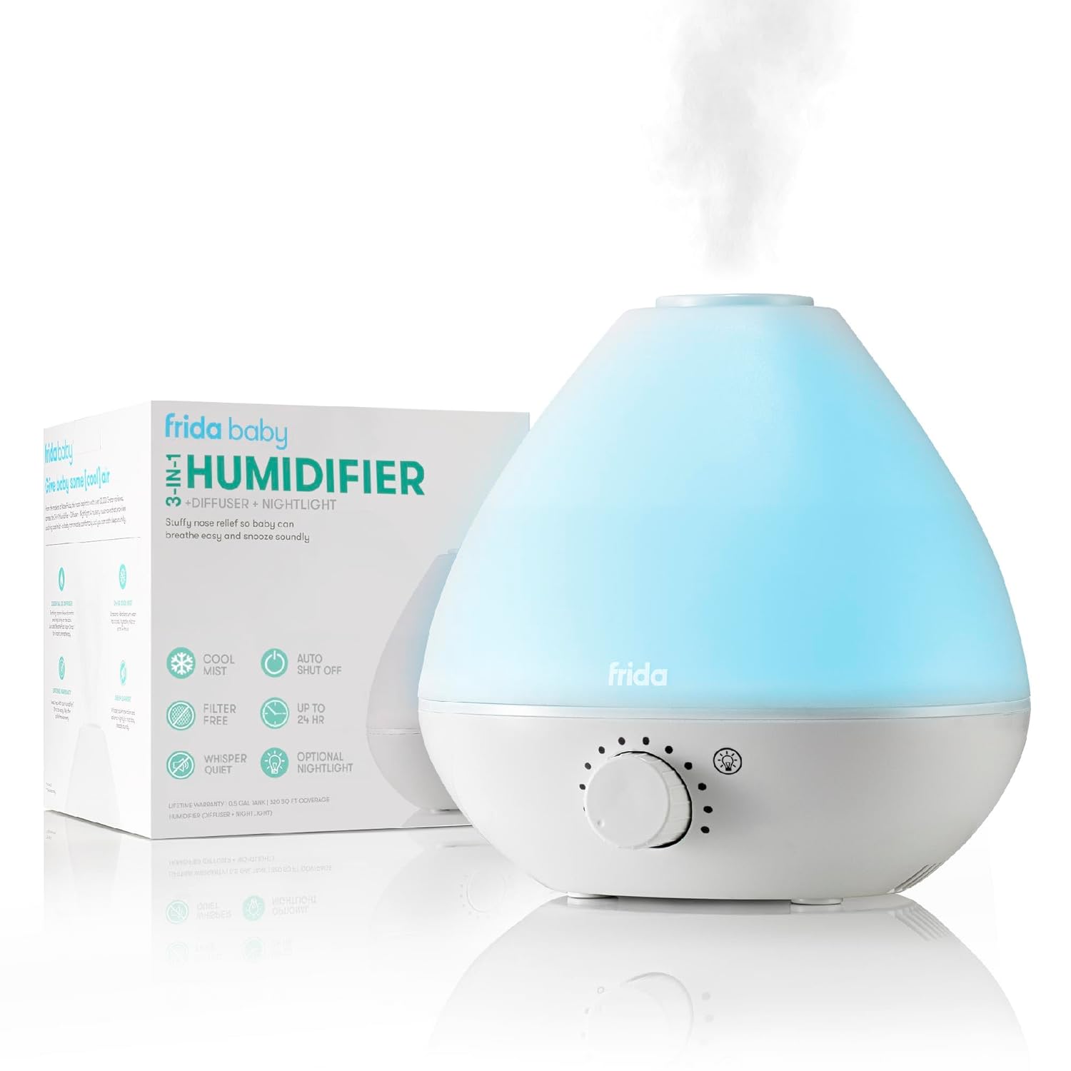 Frida Baby 3-in-1 Cool Mist Humidifier for Baby with Diffuser + Nightlight, Baby Humidifier for Bedroom, Nursery + Large Rooms, Quiet, Auto Shut Off, Runs +24hrs-0