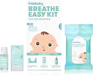 Frida Baby Breathe Easy Kit Sick Day Baby Essentials - Vapor Wipes, Vapor Rub + Organic Vapor Drops to Help Baby Breathe Easy, Natural Baby Congestion Relief