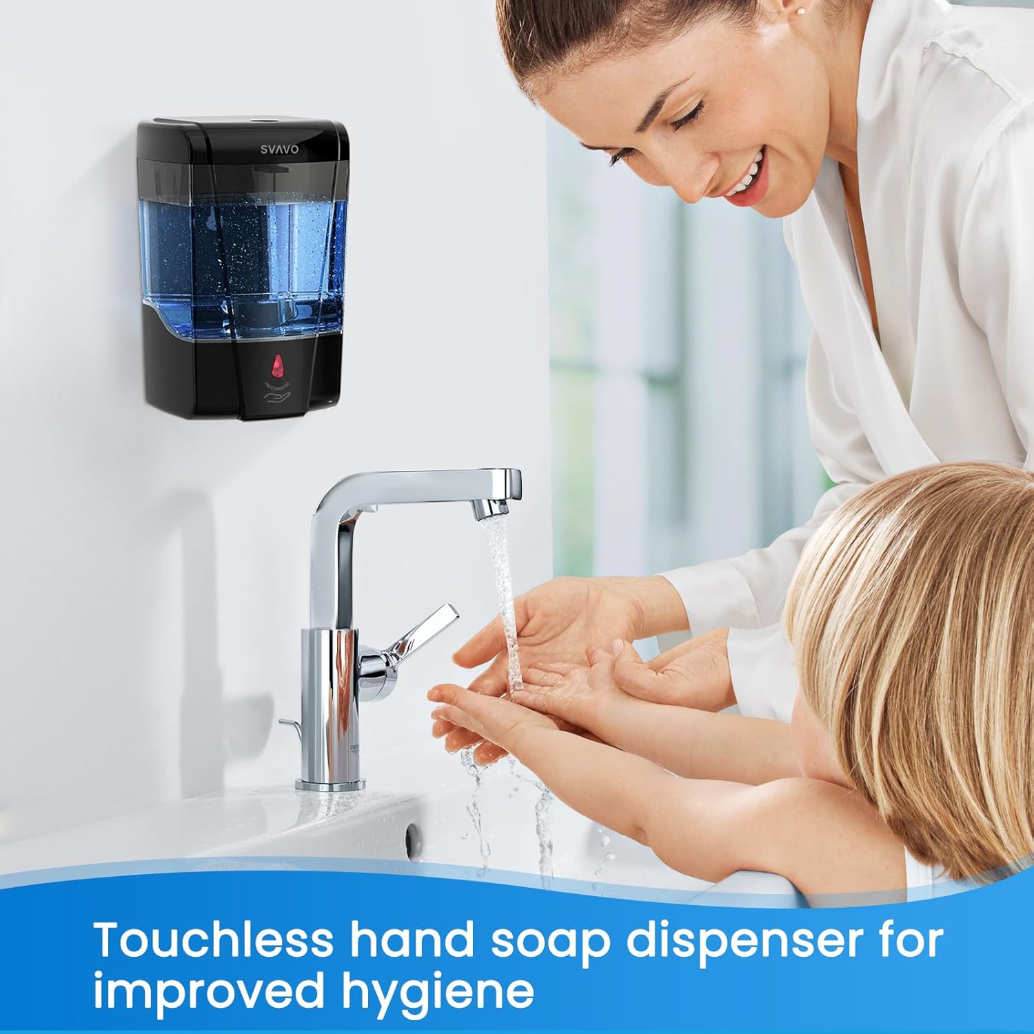 SVAVO Automatic Soap Dispenser Hand Sanitizer Dispenser Wall Mount 600ml/21fl.oz, Touchless Electric Sensor Pump Battery Operated for Offices Home Kitchen Bathroom Hotel Restaurant Commercial-5