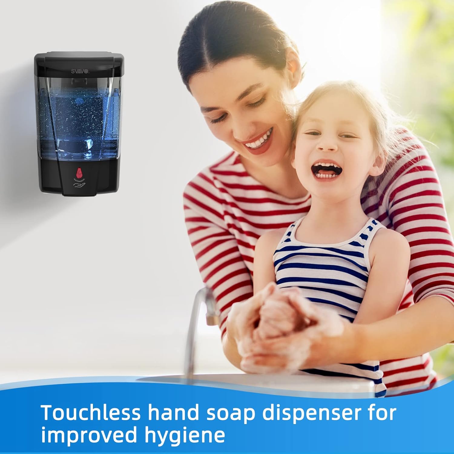 SVAVO Automatic Soap Dispenser Hand Sanitizer Dispenser Wall Mount 600ml/21fl.oz, Touchless Electric Sensor Pump Battery Operated for Offices Home Kitchen Bathroom Hotel Restaurant Commercial-7