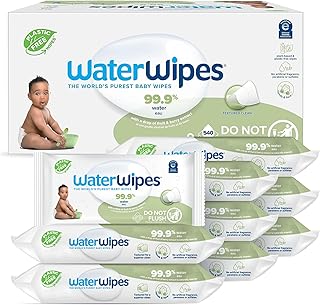 WaterWipes Plastic-Free Textured Clean, Toddler & Baby Wipes, 99.9% Water Based Wipes, Unscented & Hypoallergenic for Sensitive Skin, 540 Count (9 packs), Packaging May Vary