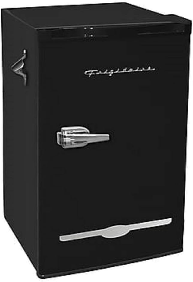 Frigidaire Retro Compact Fridge with Chiller, 3.2 cu ft Countertop Fridge with Built-In Bottle Opener, Compact Refrigerator for Office, Bedroom, Dorm Room or Cabin - 16.5"D x 19"W x 31"H (Black)-0