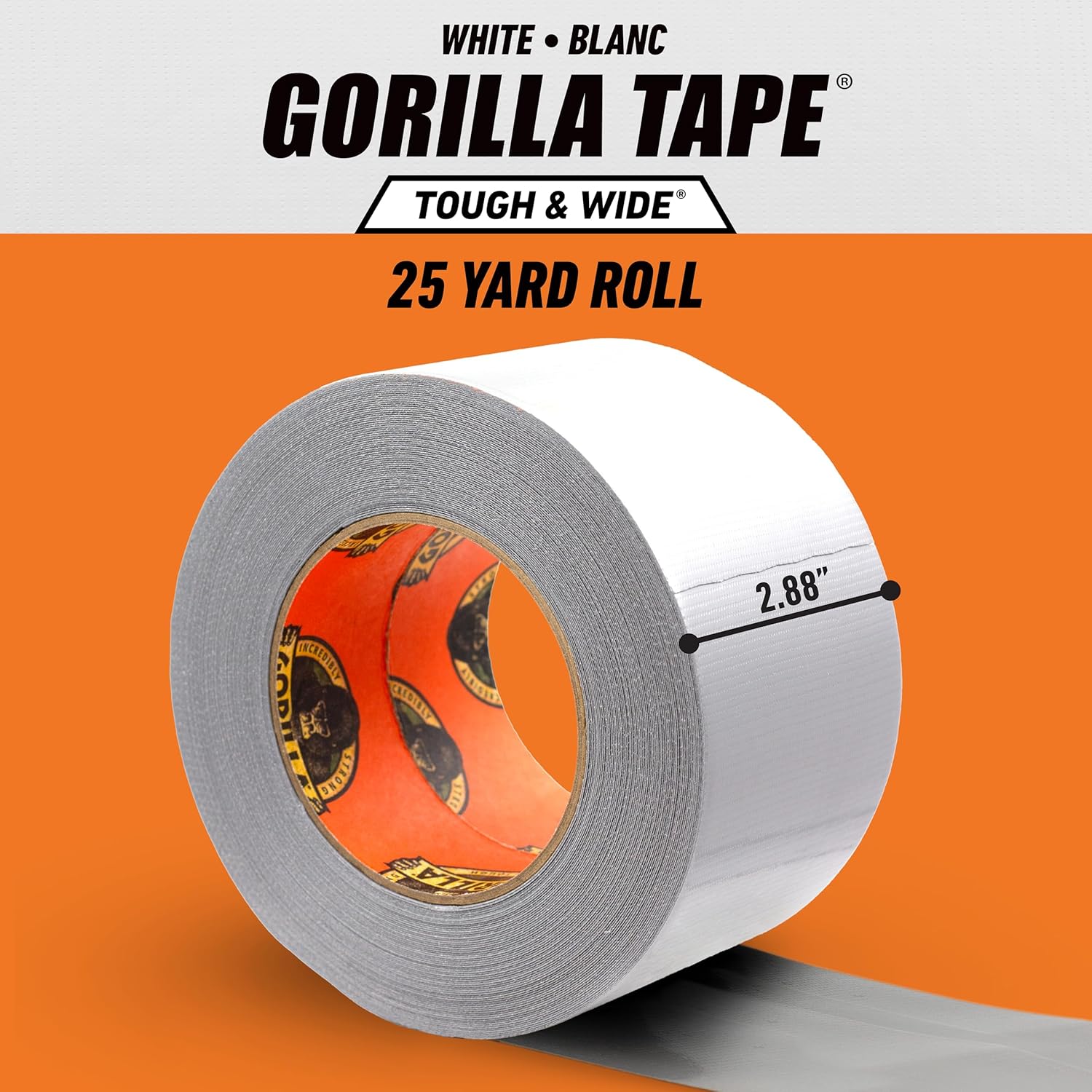 Gorilla Tough & Wide Duct Tape, 2.88" x 25 yd, White, (Pack of 1)-5