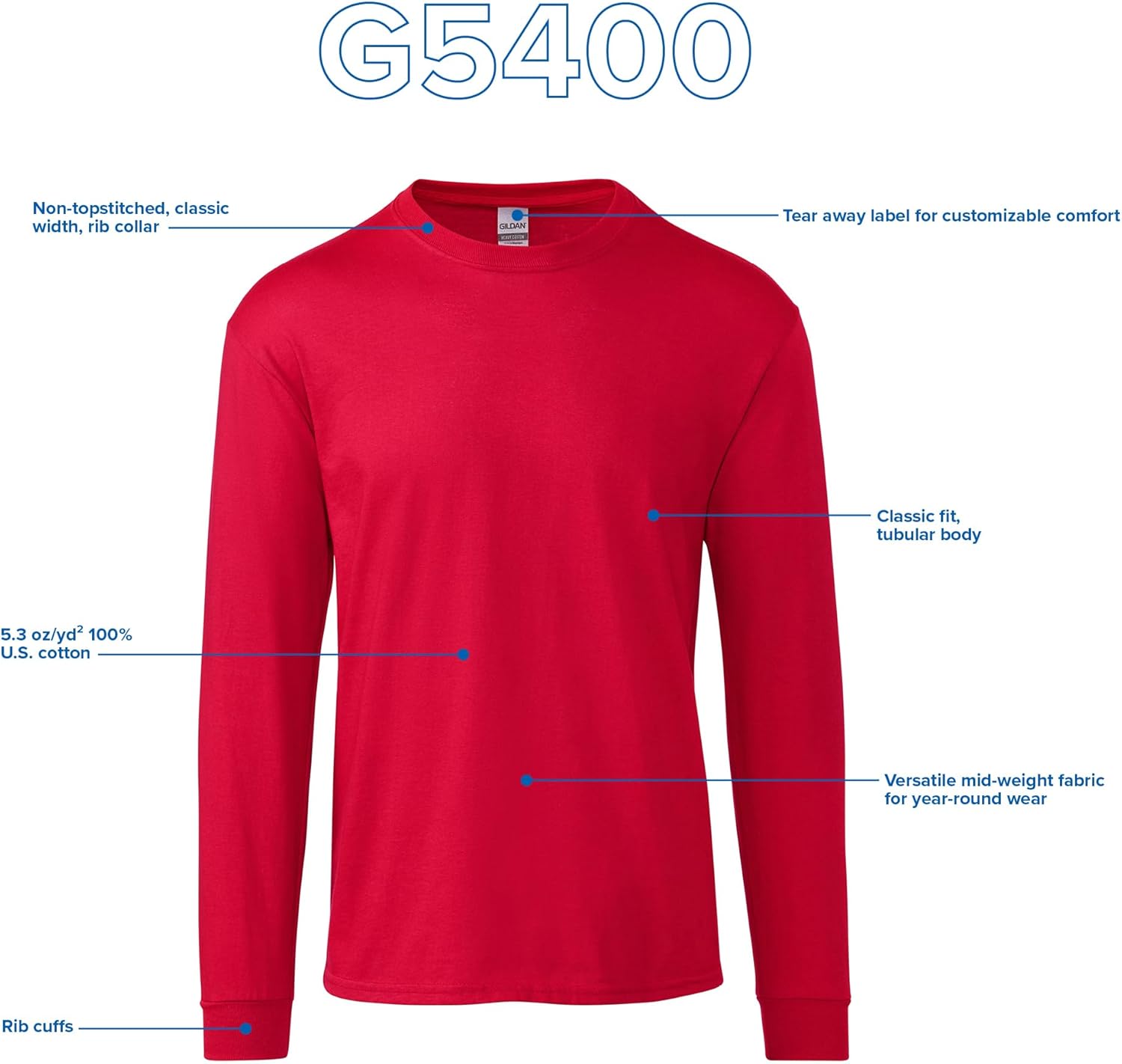 Gildan Adult Heavy Cotton Long Sleeve T-Shirt, Style G5400, 2-Pack-3