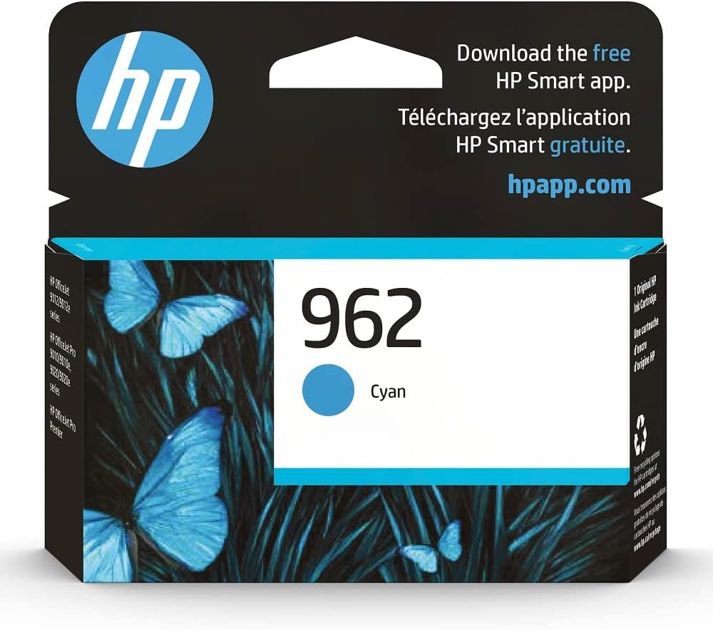 HP 962 Cyan Ink Cartridge | Works with HP OfficeJet 9010 Series, HP OfficeJet Pro 9010, 9020 Series | Eligible for Instant Ink | 3HZ96AN-0