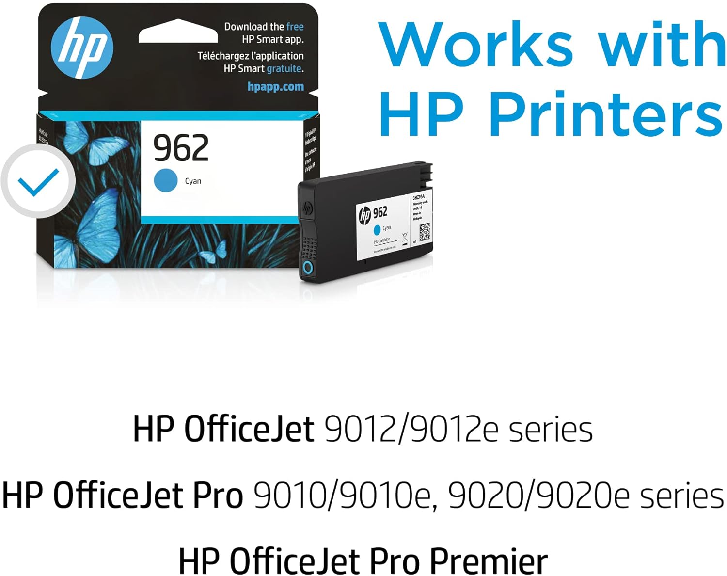 HP 962 Cyan Ink Cartridge | Works with HP OfficeJet 9010 Series, HP OfficeJet Pro 9010, 9020 Series | Eligible for Instant Ink | 3HZ96AN-1