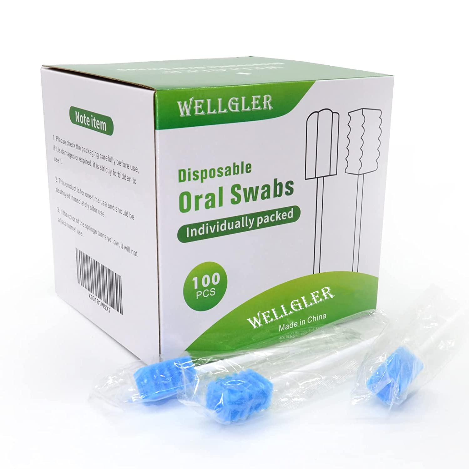 Wellgler's Oral Care Swabs Disposable- Blue 100 Counts-0