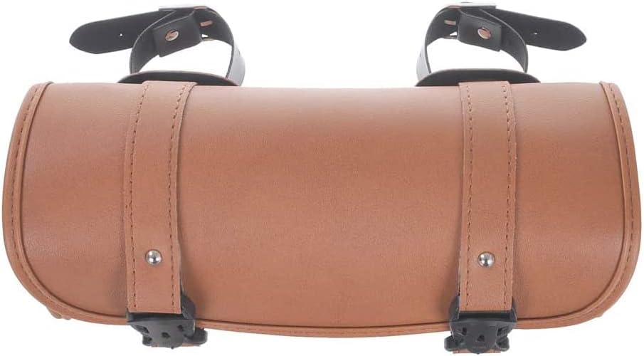 Motorcycle Tool Bag, Universal Motorcycle Handlebar Bag, Motorcycle Fork Bag PU Leather Brown Roll Saddlebags, Waterproof Sissybar Storage Bag with 2 Starps-3