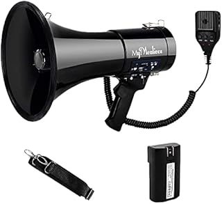 MyMealivos Megaphone with Siren Bullhorn 50 Watt Bullhorn Speaker with Detachable Microphone, Portable Lightweight Strap & 3.5mm Aux Input