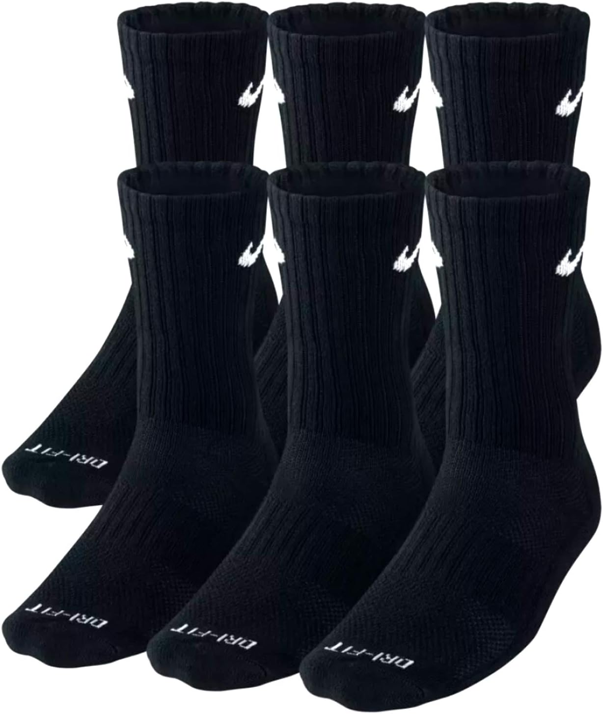 NIKE Plus Cushion Socks (6-Pair) (L (Men's 8-12 / Women's 10-13), Crew Black)-0