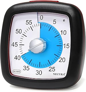 Secura 60-Minute Visual Timer, Silent Study Timer for Kids and Adults, Time Clocks, Time Management Countdown Timer for Teaching (Blue & Black)