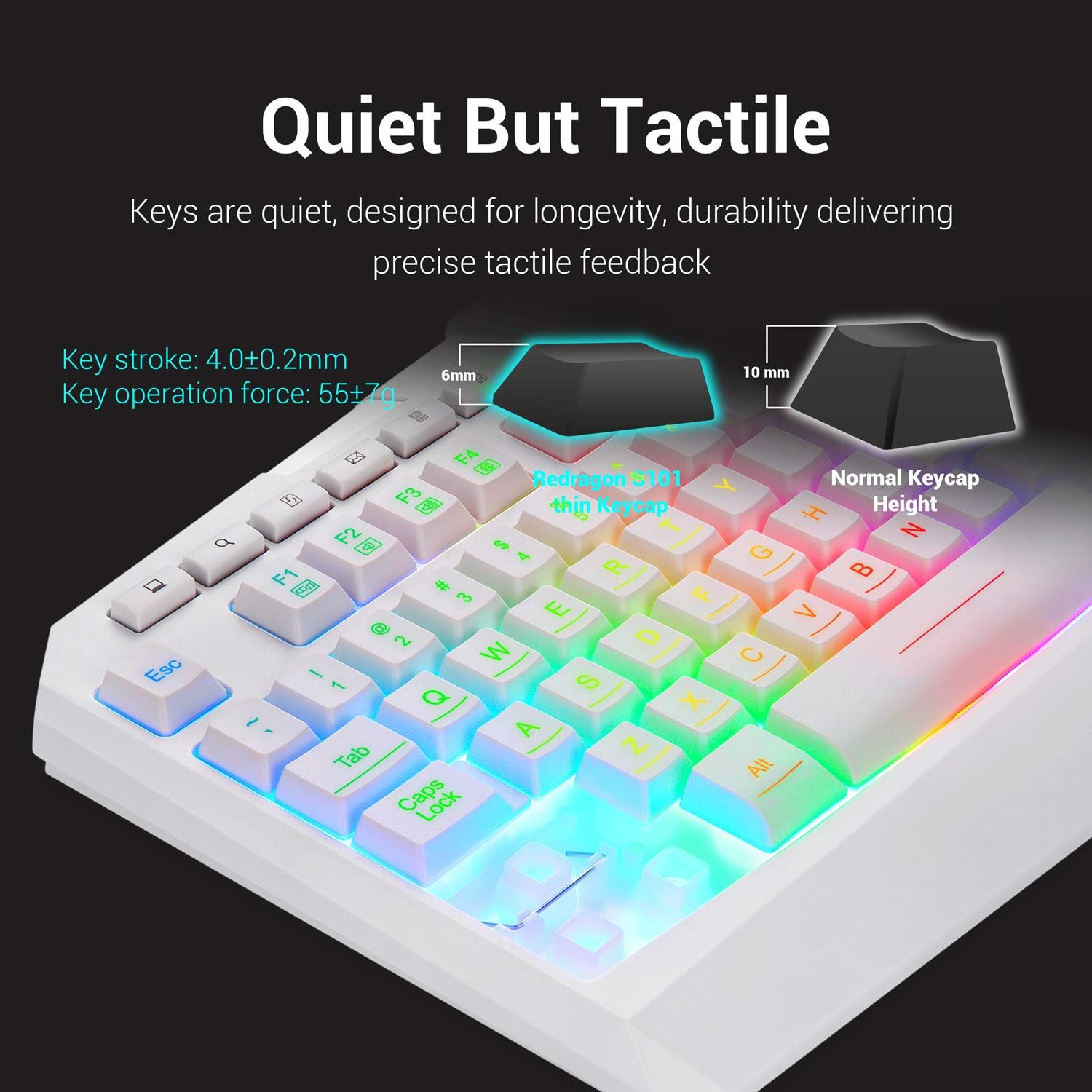 Redragon S101 Wired RGB Backlit Gaming Keyboard with Multimedia Keys Wrist Rest and Red Backlit Mouse Combo 3200 DPI for Windows PC Gamers (White)-2