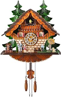 Kintrot Cuckoo Clock Traditional Chalet Black Forest House Clock Handcrafted Wooden Wall Pendulum Quartz Clock