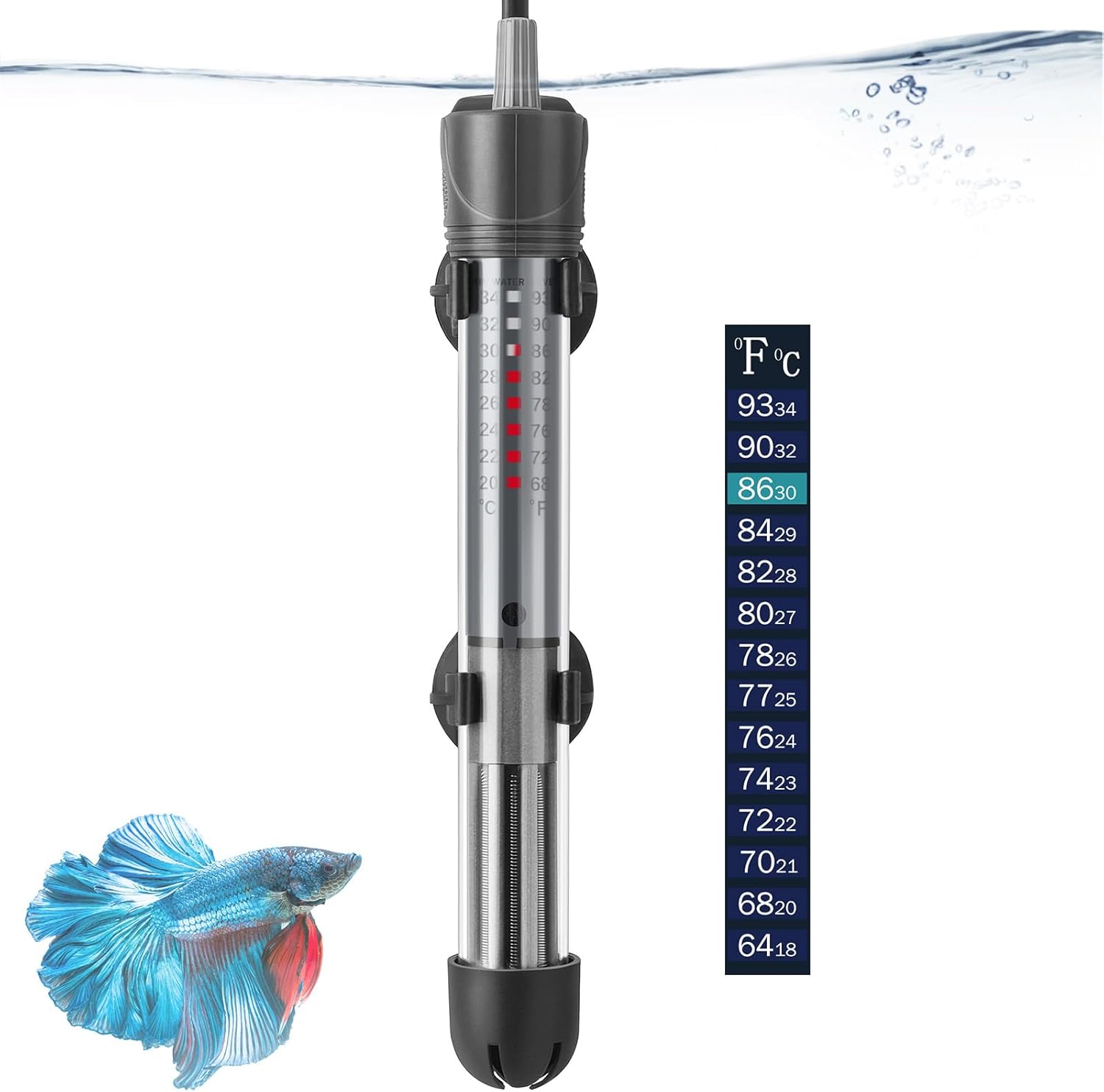 HITOP 25W 50W 100W 200W 300W Adjustable Aquarium Heater, Submersible Fish Tank Heater Thermostat with Suction Cup (50W)-0