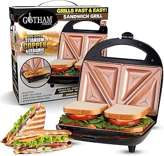 GOTHAM STEEL Nonstick Panini Press Sandwich Maker, 2in1 Breakfast Sandwich Maker Grill / Sandwich Press Grill with Indicator Light, Grilled Cheese Maker Makes 2 Sandwiches with Easy Cut Edges