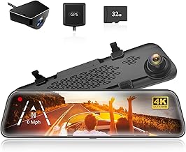 WOLFBOX G840S 12" 4K Mirror Dash Cam Backup Camera, 2160P Full HD Smart Rearview Mirror for Cars & Trucks, Front and Rear View Dual Cameras, Night Vision, Parking Assistance, Included 32GB Card & GPS