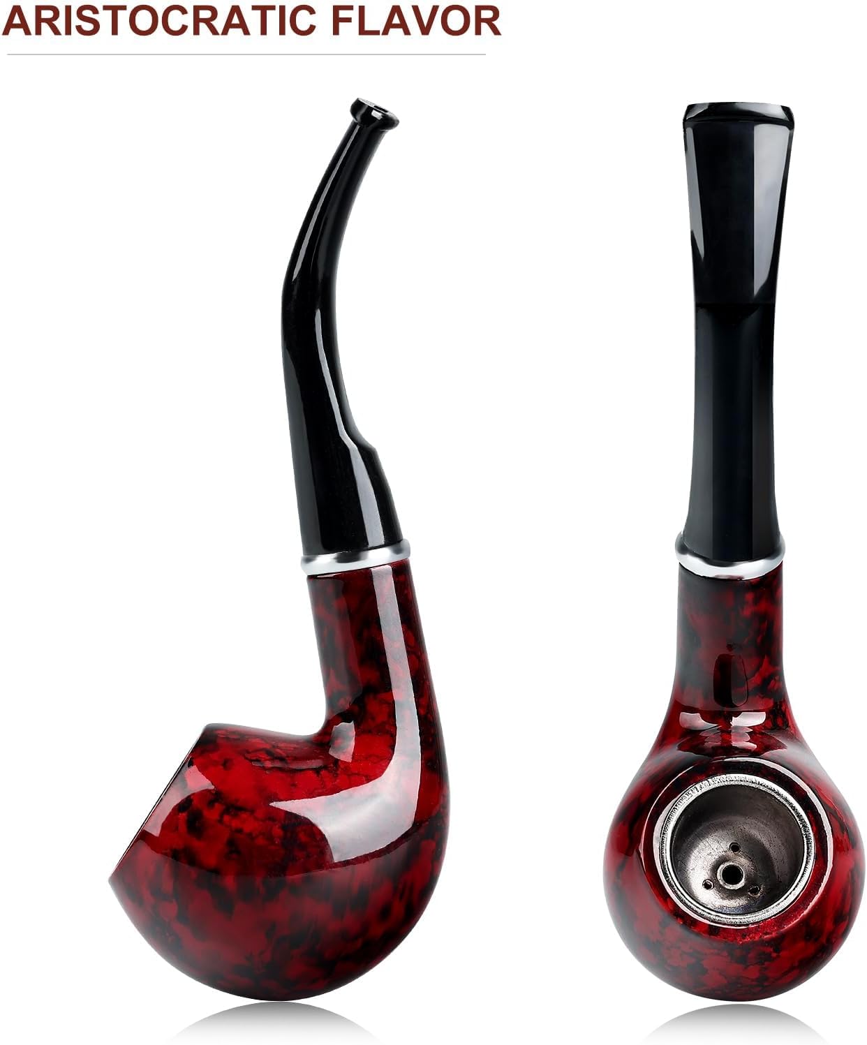 Joyoldelf Tobacco Pipe, Classic Smoking Pipe with Foldable Tobacco Pipe Stand, Bent Tobacco Pipes for Smoking with Gift Box and Smoking Accessories-3