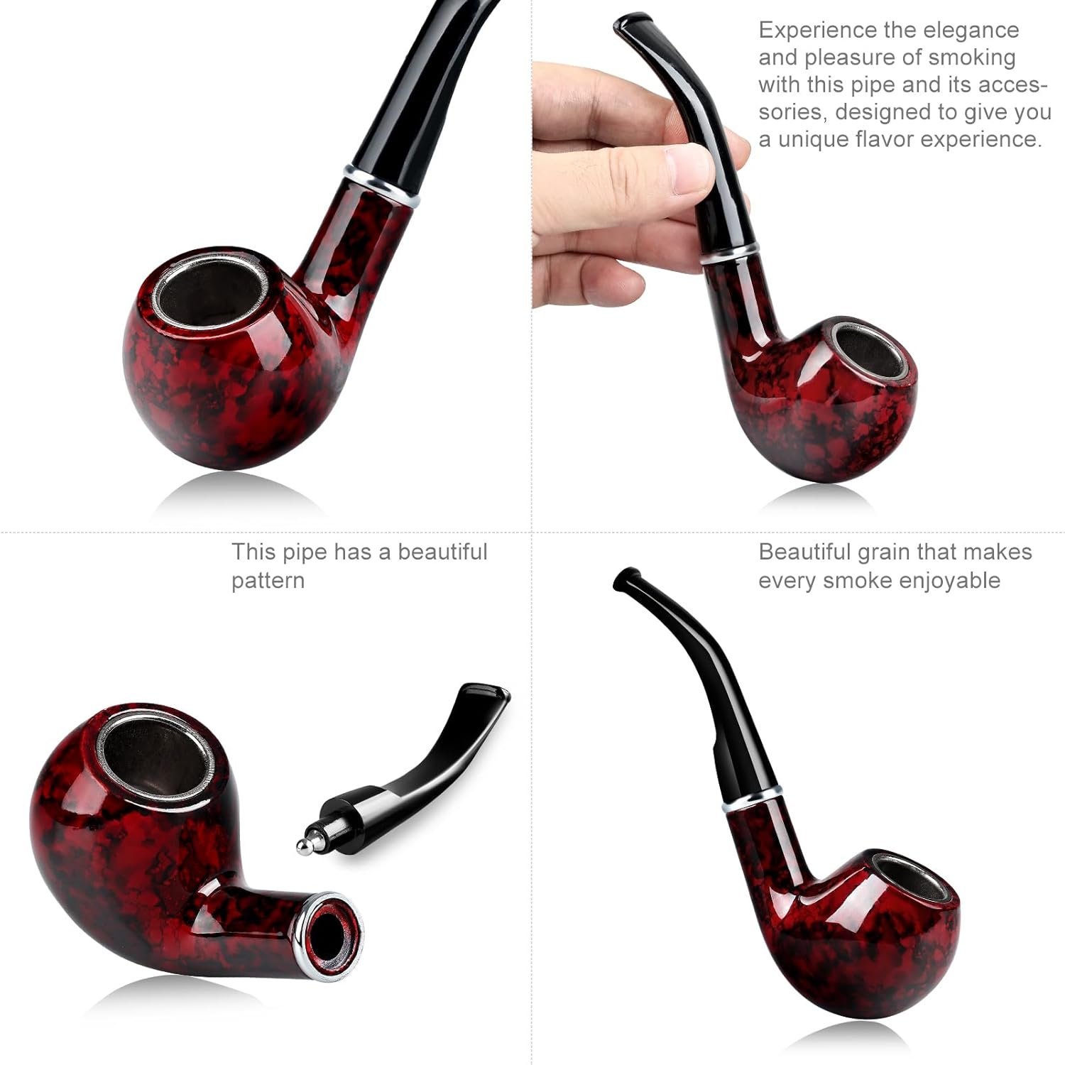 Joyoldelf Tobacco Pipe, Classic Smoking Pipe with Foldable Tobacco Pipe Stand, Bent Tobacco Pipes for Smoking with Gift Box and Smoking Accessories-6