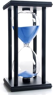 Hourglass 60 Minutes Blue Sand Timer, Black Wooden Frame Sand Clock