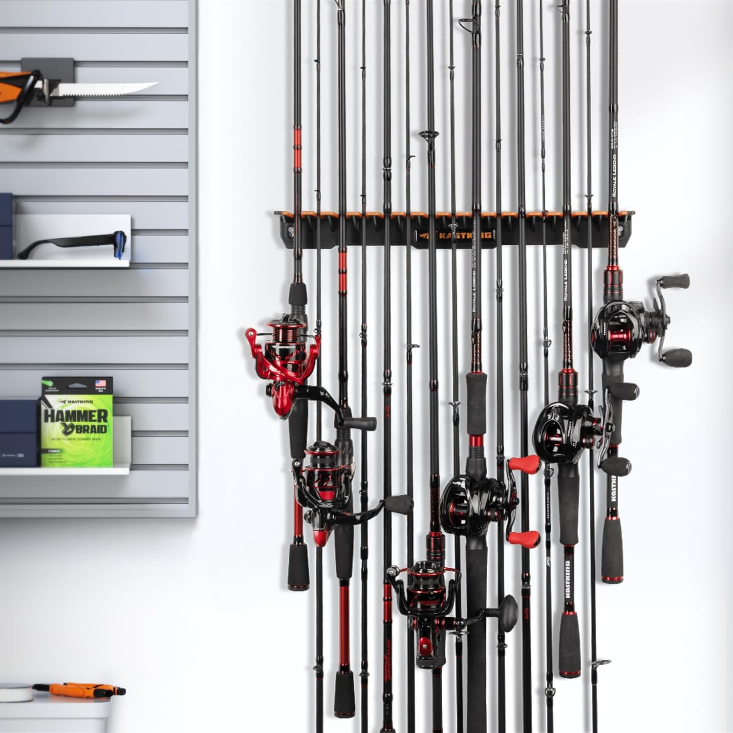 KastKing Patented V15 Vertical Fishing Rod Holder – Wall Mounted Fishing Rod Rack, Store 15 Rods or Fishing Rod Combos in 18 Inches, Great Fishing Pole Holder and Rack-8