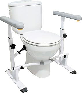 KMINA - Toilet Safety Rails for Seniors (330 lbs), Toilet Safety Frame with Arms, Handicap Toilet Seat with Handles, Adjustable Height and Width Toilet Rails for Seniors, Handicap Grab Bars