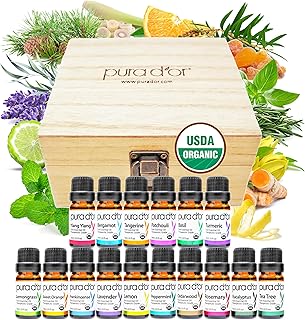 PURA D'OR Organic Sweet16 Essential Oils Set - 16x 10mL Wood Box Aromatherapy Gift Set - 100% Pure Therapeutic Grade for Relaxation and Wellness (Lavender, Rosemary, Turmeric, Ylang Ylang & More)