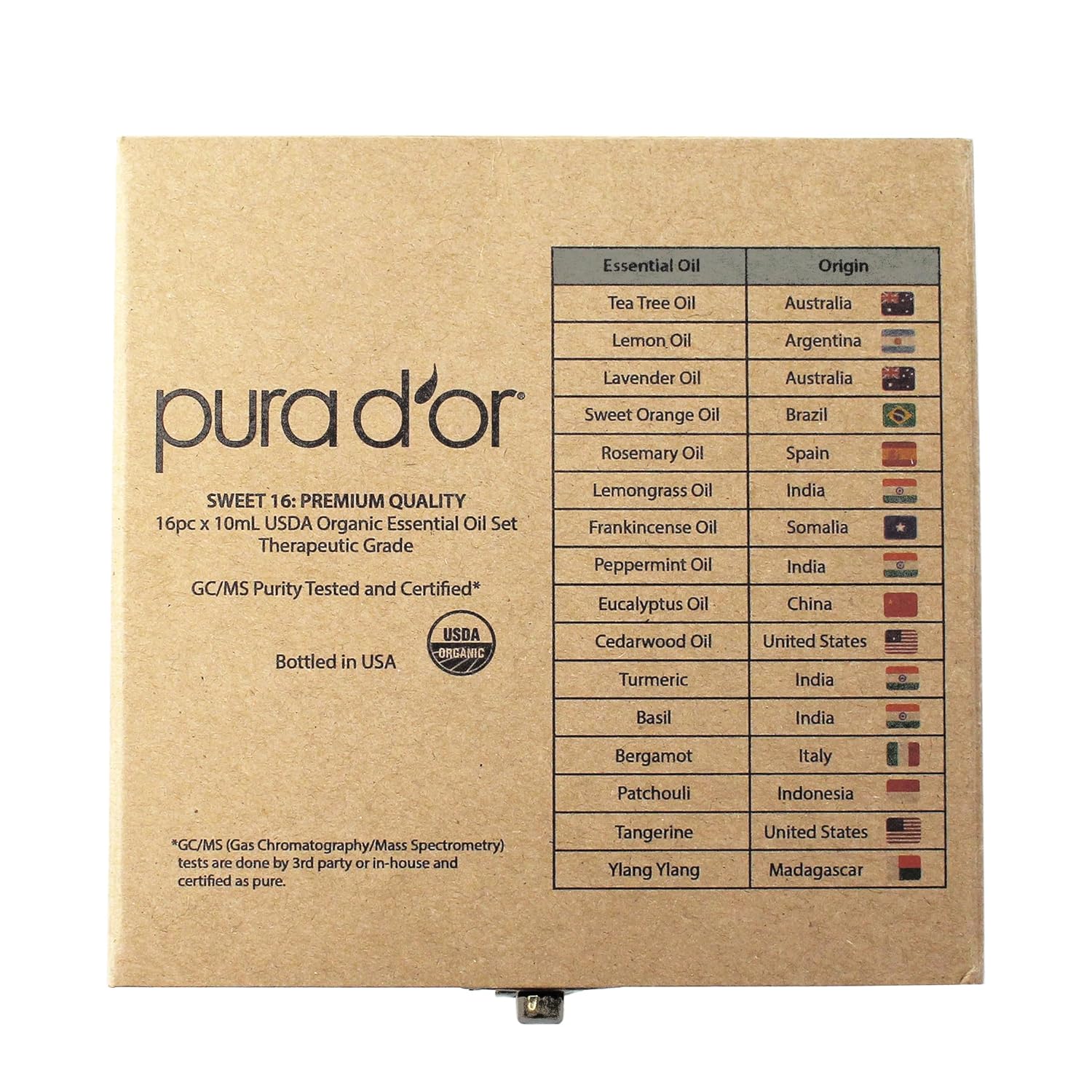 PURA D'OR Organic Sweet16 Essential Oils Set - 16x 10mL Wood Box Aromatherapy Gift Set - 100% Pure Therapeutic Grade for Relaxation and Wellness (Lavender, Rosemary, Turmeric, Ylang Ylang & More)-5