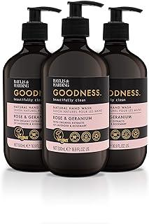 Baylis & Harding Liquid Hand Soap Wash with Dispenser, Goodness, Rose & Geranium, 16.9oz/500ml (3-Pack)