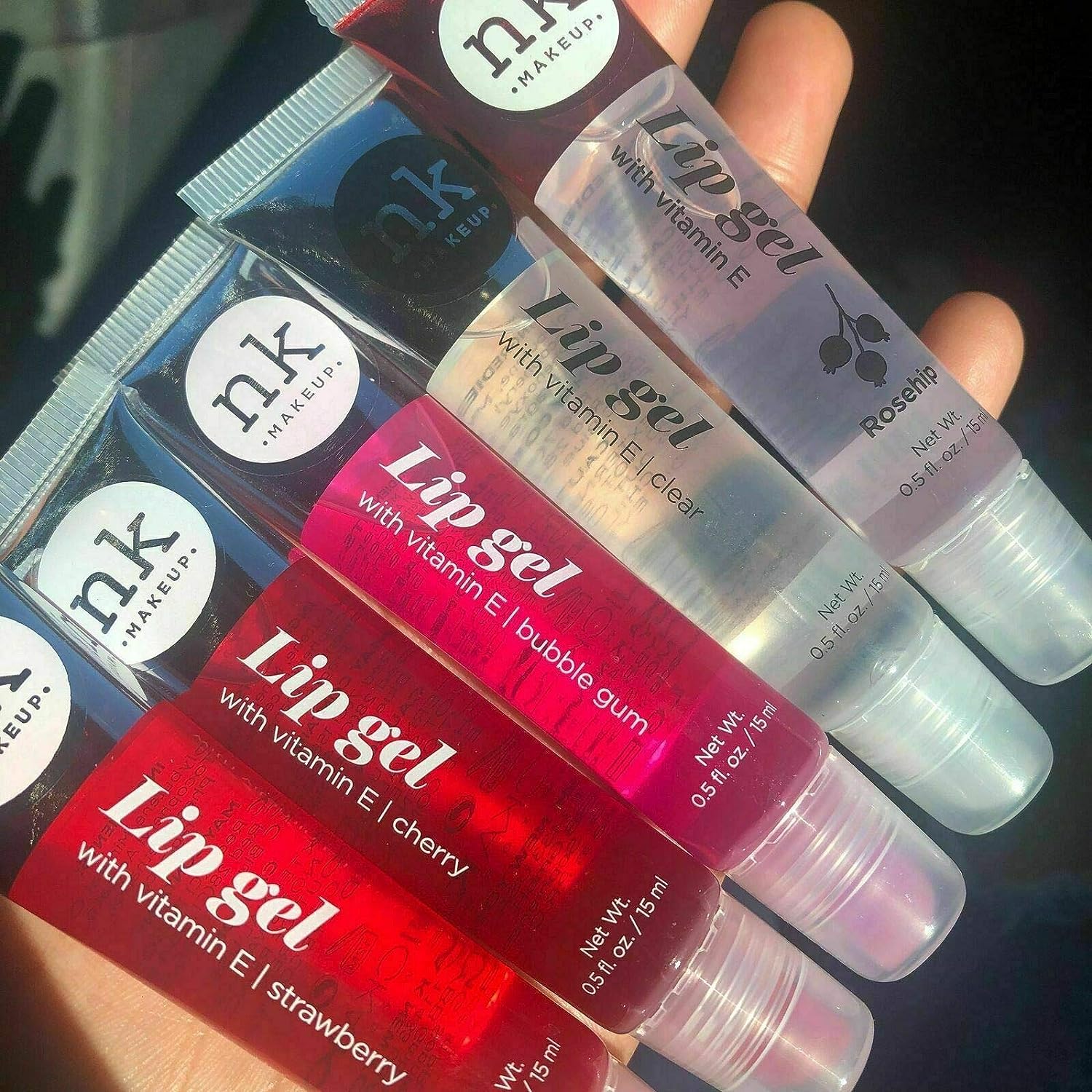 NICKA K NEW YORK VARIETY SET OF 5 NK Hydrating Lip Gel - Vitamin E (Clear, Rosehip Oil, Bubble Gum, Cherry, Strawberry)-0