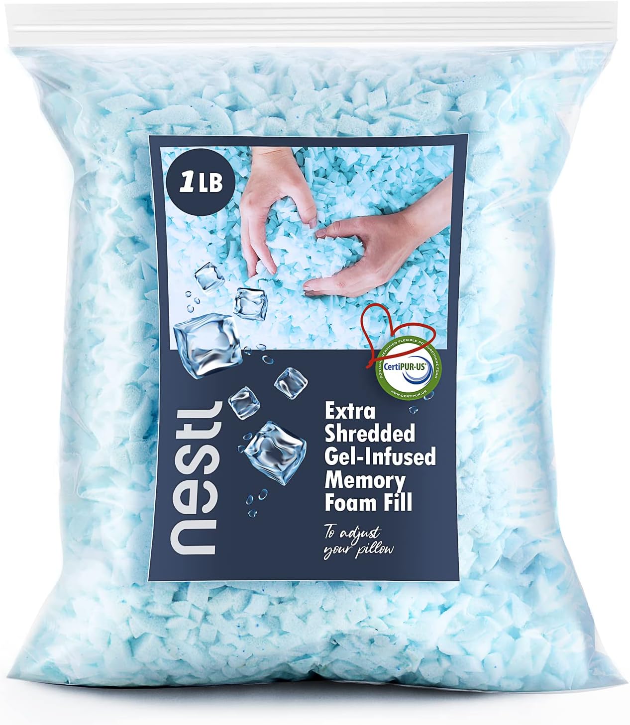 Nestl Adjustable Shredded Gel Memory Foam Fill, Memory Foam & Poly Fill for Your Adjustable Ice Pillows - CertiPUR-US Approved- 1LB-0