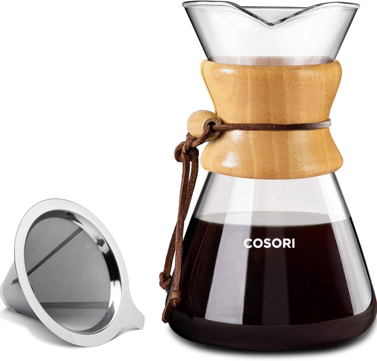 COSORI Pour Over Coffee Maker with Double Layer Stainless Steel Filter, 8-Cup, 34oz, Drip Coffee Maker, Coffee Dripper Brewer, High Heat Resistant Carafe, also for Camping, Hiking-0