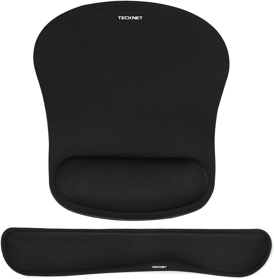 TECKNET Keyboard Wrist Rest and Mouse Pad with Wrist Support, Memory Foam Set for Computer/Laptop/Mac, Lightweight for Easy Typing & Pain Relief Ergonomic Mousepad (Black)-0