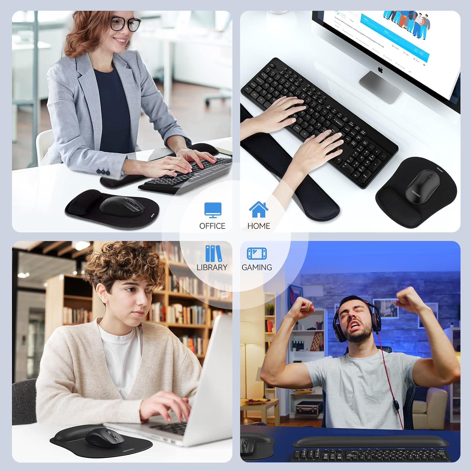 TECKNET Keyboard Wrist Rest and Mouse Pad with Wrist Support, Memory Foam Set for Computer/Laptop/Mac, Lightweight for Easy Typing & Pain Relief Ergonomic Mousepad (Black)-6