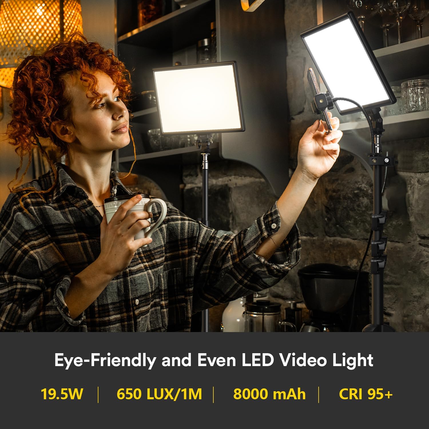 RALENO 2 Packs LED Video Light and 75inches Stand Lighting Kit, CRI 95+ Photography Lighting with 8000mAh Built-in Battery & LCD Display, Studio Lights for TikTok, YouTube, Live Streaming, Videography-1