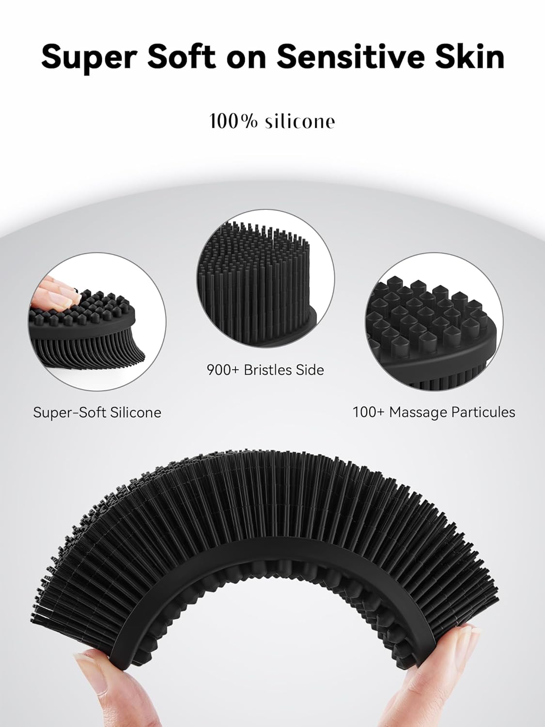 HEETA Silicone Body Scrubber, Silicone Loofah Gentle Exfoliating, 2 Side Design Silicone Boby Brush Lathers Well Easy to Clean & Durable for Removing Dead Skin and Dry Brush to Massage Skin, Black-2