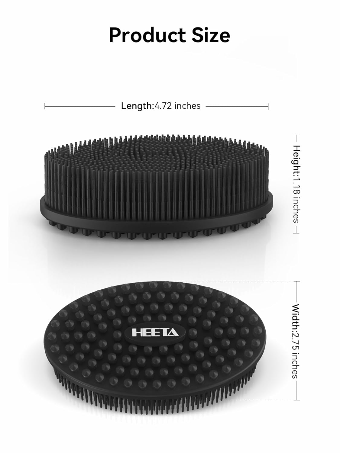 HEETA Silicone Body Scrubber, Silicone Loofah Gentle Exfoliating, 2 Side Design Silicone Boby Brush Lathers Well Easy to Clean & Durable for Removing Dead Skin and Dry Brush to Massage Skin, Black-3