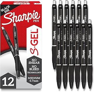 Sharpie S-Gel, Gel Pens, Drawing Pens, Gel Ink Pens For Journaling, Writing Pens, Coloring Pens, Medium Point Pens (0.7Mm), Black Barrel, Black Gel Ink, 12 Count