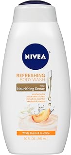 NIVEA Refreshing White Peach and Jasmine Body Wash, Scented Body Wash with Nourishing Serum, Plant-Derived Oils, Essential Skin Lipids and Vitamins, 20 Fl Oz Bottle