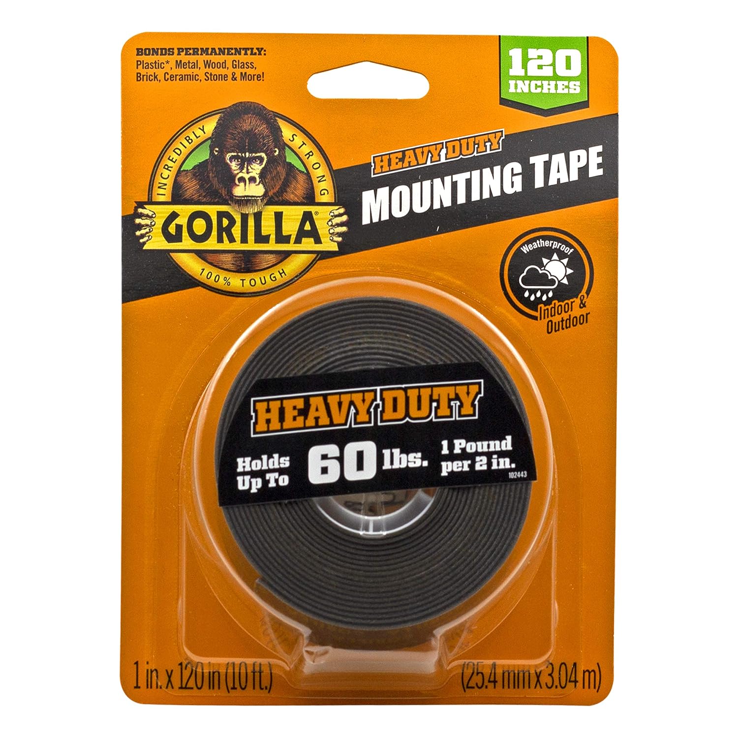 Gorilla Heavy Duty, Extra Long Double Sided Mounting Tape, 1" x 120", Black, (Pack of 1)-0